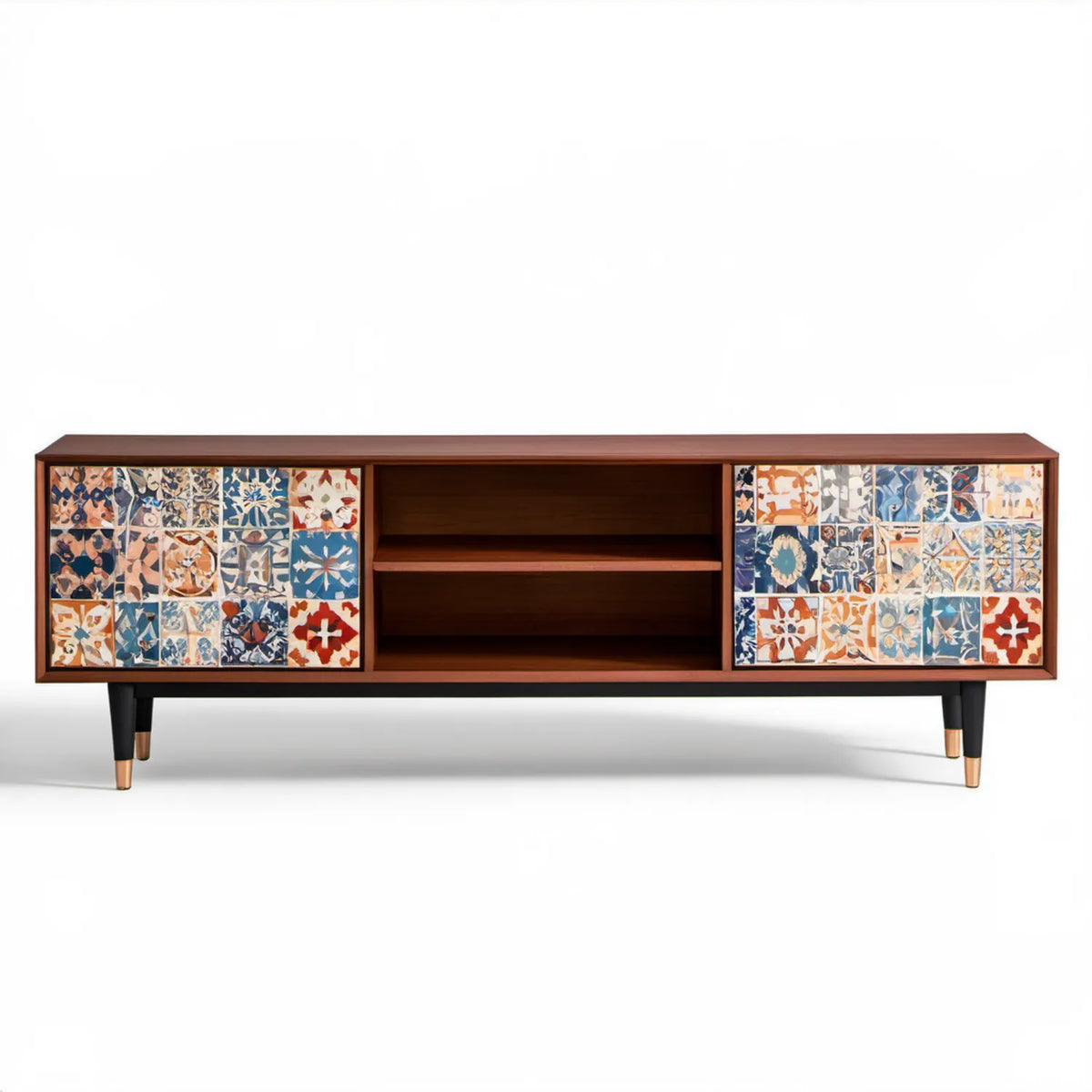 Brązowa szafka RTV z ceramicznymi frontami 180 x 40 x 60 cm