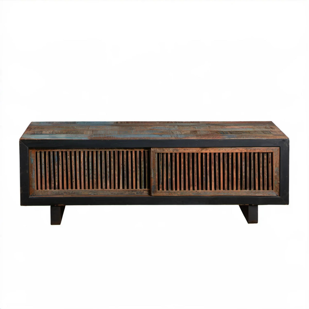 Stolik kawowy brązowo-czarny 120 x 40 x 45 cm z litego drewna z odzysku