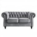 Dwuosobowa sofa Chesterfield z aksamitu poliestrowego, szara/czarna, 170 x 90 x 78 cm