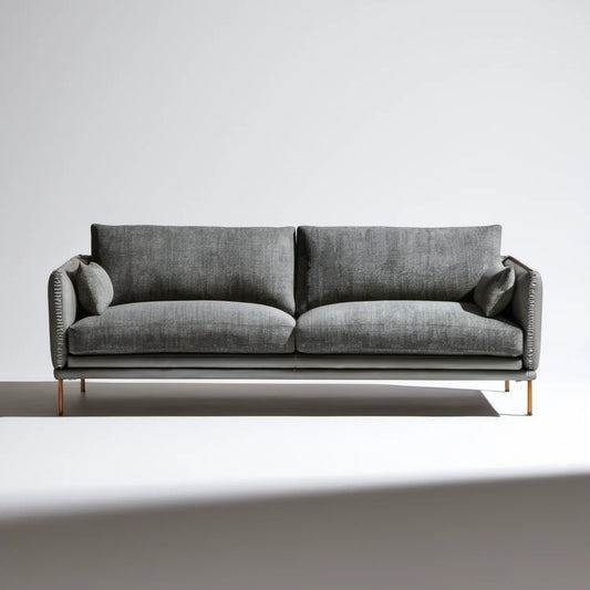 Trzyosobowa sofa szara ze złotymi nogami 220 x 92 x 82 cm
