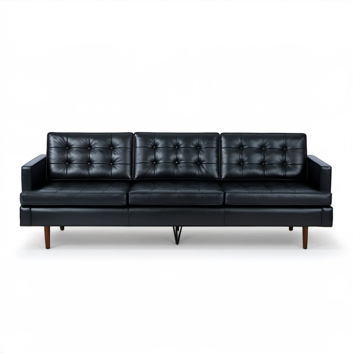 Czarna sofa trzyosobowa ze skóry syntetycznej PU 210 x 85 x 82 cm