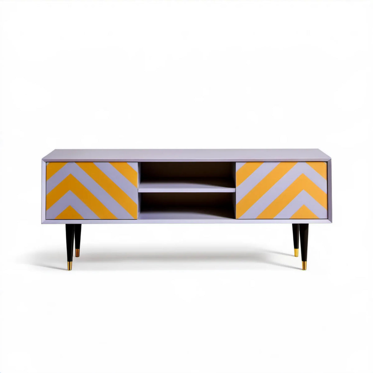 Szafka RTV szaro-żółta 160 x 40 x 70 cm z MDF i stali, 2 drzwi