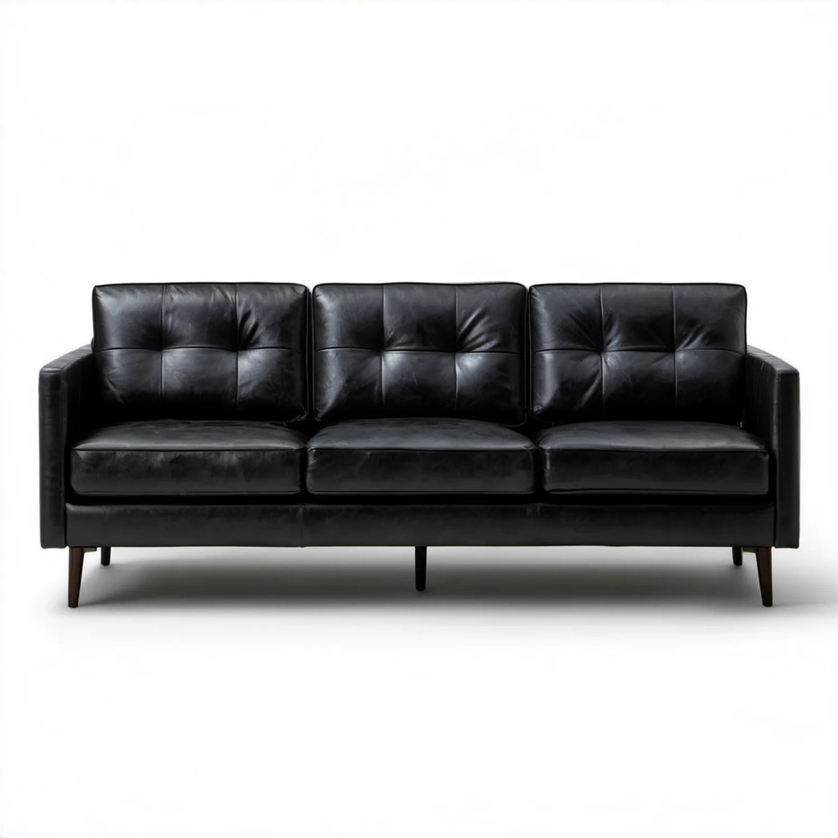 Czarna sofa trzyosobowa 210 x 88 x 86 cm z tapicerką PU i ciemnobrązowymi nogami