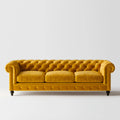Trzyosobowa sofa Chesterfield z aksamitu poliestrowego, musztardowa/czarna, 220 × 90 × 75 cm