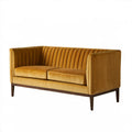 Dwuosobowa sofa musztardowa 150 x 85 x 82 cm z weluru poliestrowego i litego drewna