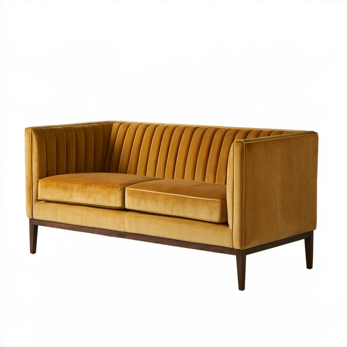 Dwuosobowa sofa musztardowa 150 x 85 x 82 cm z weluru poliestrowego i litego drewna