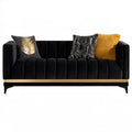 Dwuosobowa sofa glamour czarna ze złotymi detalami, welur, 150 x 82 x 78 cm