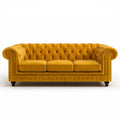 Sofa Chesterfield 3-osobowa musztardowa, aksamit poliestrowy, 225 x 90 x 78 cm