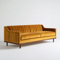 Trzyosobowa sofa z aksamitu musztardowa 220 x 90 x 82 cm z ciemnobrązowymi drewnianymi nogami