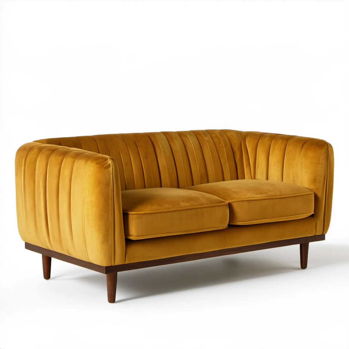 Musztardowa sofa dwuosobowa z aksamitną tapicerką 150 × 85 × 78 cm