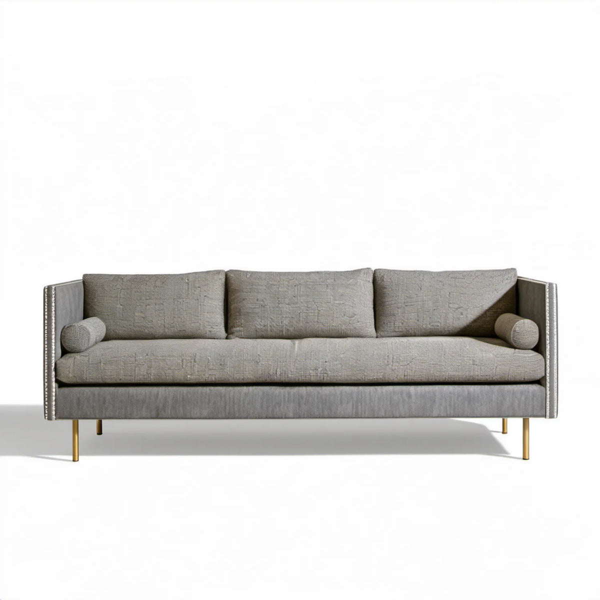Trzyosobowa sofa szaro-złota 220 x 90 x 85 cm z tapicerką poliestrową