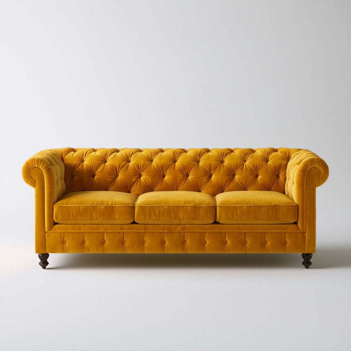 Trzyosobowa sofa Chesterfield musztardowa 220 × 90 × 78 cm