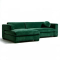 Ciemnozielona sofa narożna 3-osobowa z lewostronną leżanką, welur poliestrowy, 270 x 160 x 85 cm