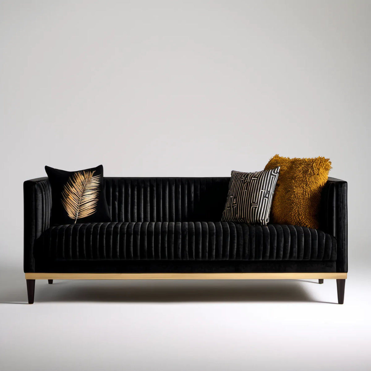 Trzyosobowa sofa z aksamitną tapicerką Czarna/Złota 200 x 85 x 80 cm
